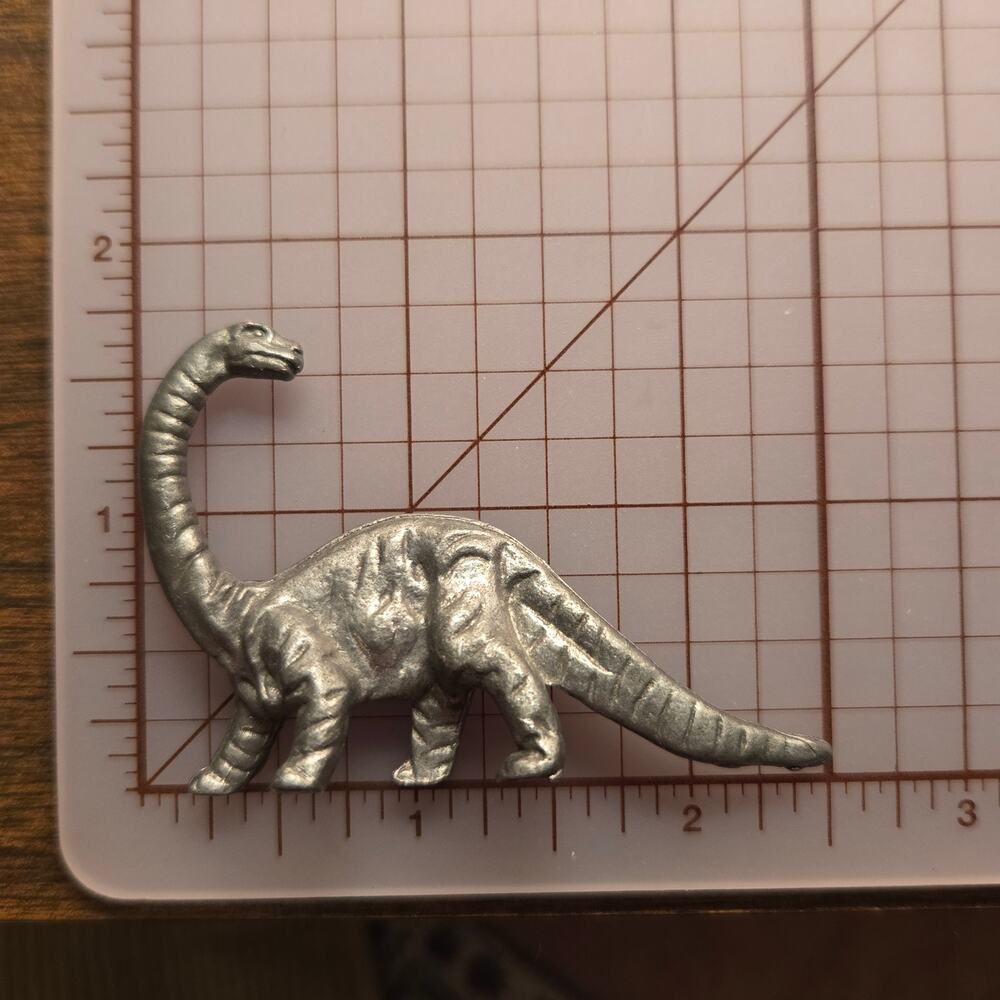 Vintage Solid Pewter Miniature Brontosaurus Figurine Tiny Metal Dinosaur 2"